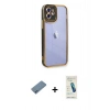 MARSİLYAN™- iPhone 12 Kılıf Çekirdek Klasik Serisi - Şeffaf Pasifik Cam Ekran Koruyucu + Shine Kamera Lens Koruma Cam - MI