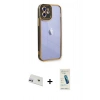 MARSİLYAN™- iPhone 12 Kılıf Çekirdek Klasik Serisi - Şeffaf Pasifik Cam Ekran Koruyucu + Rainbow Kamera Lens Koruma Cam - MR