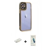 MARSİLYAN™- iPhone 12 Kılıf Çekirdek Klasik Serisi - Şeffaf Pasifik Cam Ekran Koruyucu + Renkli Kamera Lens Koruma Cam - SI