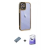 MARSİLYAN™- iPhone 12 Kılıf Çekirdek Klasik Serisi - Siyah Bilvis 5in1 5D Magic Hayalet Cam Ekran Koruyucu + Shine Kamera Lens Koruma Cam - SABE
