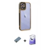 MARSİLYAN™- iPhone 12 Kılıf Çekirdek Klasik Serisi - Siyah Bilvis 5in1 5D Magic Hayalet Cam Ekran Koruyucu + Shine Kamera Lens Koruma Cam - GD