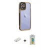 MARSİLYAN™- iPhone 12 Kılıf Çekirdek Klasik Serisi - Siyah Polymer Nano Ekran Koruyucu + Renkli Kamera Lens Koruma Cam - PE