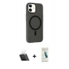 MARSİLYAN™- iPhone 12 Kılıf Çekirdek Modern Prime - Şeffaf Pasifik Cam Ekran Koruyucu + Kamera Lens Koruma Cam - SF