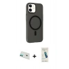 MARSİLYAN™- iPhone 12 Kılıf Çekirdek Modern Prime - Şeffaf Pasifik Cam Ekran Koruyucu + Rainbow Kamera Lens Koruma Cam - YL