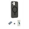 MARSİLYAN™- iPhone 12 Kılıf Çekirdek Modern Prime - Şeffaf Pasifik Cam Ekran Koruyucu + Shine Kamera Lens Koruma Cam - GS