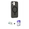MARSİLYAN™- iPhone 12 Kılıf Çekirdek Modern Prime - Siyah Bilvis 5in1 3D Magic Cam Ekran Koruyucu + Rainbow Kamera Lens Koruma Cam - YL