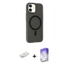 MARSİLYAN™- iPhone 12 Kılıf Çekirdek Modern Prime - Siyah Bilvis 5in1 3D Magic Cam Ekran Koruyucu + Renkli Kamera Lens Koruma Cam - YL