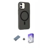 MARSİLYAN™- iPhone 12 Kılıf Çekirdek Modern Prime - Siyah Bilvis 5in1 3D Magic Cam Ekran Koruyucu + Shine Kamera Lens Koruma Cam - SABE