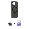 MARSİLYAN™- iPhone 12 Kılıf Çekirdek Modern Prime - Siyah Bilvis 5in1 5D Magic Hayalet Cam Ekran Koruyucu + Kamera Lens Koruma Cam - SF