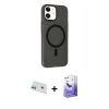MARSİLYAN™- iPhone 12 Kılıf Çekirdek Modern Prime - Siyah Bilvis 5in1 5D Magic Hayalet Cam Ekran Koruyucu + Rainbow Kamera Lens Koruma Cam - YL