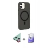 MARSİLYAN™- iPhone 12 Kılıf Çekirdek Modern Prime - Siyah Bilvis 5in1 5D Magic Hayalet Cam Ekran Koruyucu + Raze Metal Kamera Lens - KI