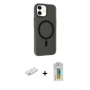 MARSİLYAN™- iPhone 12 Kılıf Çekirdek Modern Prime - Siyah Polymer Nano Ekran Koruyucu + Renkli Kamera Lens Koruma Cam - PE
