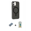 MARSİLYAN™- iPhone 12 Kılıf Çekirdek Modern Prime - Siyah Polymer Nano Ekran Koruyucu + Shine Kamera Lens Koruma Cam - PE