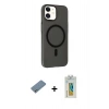 MARSİLYAN™- iPhone 12 Kılıf Çekirdek Modern Prime - Siyah Polymer Nano Ekran Koruyucu + Shine Kamera Lens Koruma Cam - GS