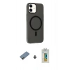 MARSİLYAN™- iPhone 12 Kılıf Çekirdek Modern Prime - Siyah Polymer Nano Ekran Koruyucu + Shine Kamera Lens Koruma Cam - GD