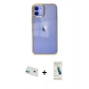 MARSİLYAN™- iPhone 12 Kılıf Doruk Doku Prime - Şeffaf Pasifik Cam Ekran Koruyucu + Rainbow Kamera Lens Koruma Cam - YL