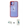 MARSİLYAN™- iPhone 12 Kılıf Doruk Doku Prime - Şeffaf Pasifik Cam Ekran Koruyucu + Rainbow Kamera Lens Koruma Cam - YL