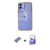 MARSİLYAN™- iPhone 12 Kılıf Doruk Doku Prime - Siyah Bilvis 5in1 5D Magic Hayalet Cam Ekran Koruyucu + Shine Kamera Lens Koruma Cam - SABE
