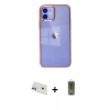MARSİLYAN™- iPhone 12 Kılıf Doruk Doku Prime - Siyah Joko Magic 5D Hayalet Cam + Mor Rainbow Kamera Lens Koruma Cam