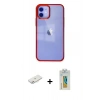 MARSİLYAN™- iPhone 12 Kılıf Doruk Doku Prime - Siyah Polymer Nano Ekran Koruyucu + Pembe Renkli Kamera Lens Koruma Cam