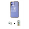 MARSİLYAN™- iPhone 12 Kılıf Doruk Doku Prime - Siyah Polymer Nano Ekran Koruyucu + Rainbow Kamera Lens Koruma Cam - YL