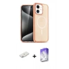 MARSİLYAN™- iPhone 12 Kılıf Eksen Doku Koleksiyonu - Siyah Bilvis 5in1 3D Magic Cam Ekran Koruyucu + Pembe Renkli Kamera Lens Koruma Cam
