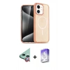 MARSİLYAN™- iPhone 12 Kılıf Eksen Doku Koleksiyonu - Siyah Bilvis 5in1 3D Magic Cam Ekran Koruyucu + Raze Metal Kamera Lens - KI