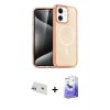 MARSİLYAN™- iPhone 12 Kılıf Eksen Doku Koleksiyonu - Siyah Bilvis 5in1 5D Magic Hayalet Cam Ekran Koruyucu + Rainbow Kamera Lens Koruma Cam - MR