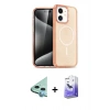 MARSİLYAN™- iPhone 12 Kılıf Eksen Doku Koleksiyonu - Siyah Bilvis 5in1 5D Magic Hayalet Cam Ekran Koruyucu + Raze Metal Kamera Lens - MI