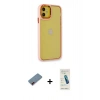 MARSİLYAN™- iPhone 12 Kılıf Eksen Doku Prime - Şeffaf Pasifik Cam Ekran Koruyucu + Metal Kamera Lens Koruma Cam - KI