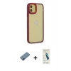 MARSİLYAN™- iPhone 12 Kılıf Eksen Doku Prime - Şeffaf Pasifik Cam Ekran Koruyucu + Metal Kamera Lens Koruma Cam - MI