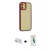 MARSİLYAN™- iPhone 12 Kılıf Eksen Doku Prime - Şeffaf Pasifik Cam Ekran Koruyucu + Rainbow Kamera Lens Koruma Cam - MR