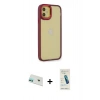 MARSİLYAN™- iPhone 12 Kılıf Eksen Doku Prime - Şeffaf Pasifik Cam Ekran Koruyucu + Rainbow Kamera Lens Koruma Cam - YL