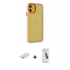MARSİLYAN™- iPhone 12 Kılıf Eksen Doku Prime - Şeffaf Pasifik Cam Ekran Koruyucu + Renkli Kamera Lens Koruma Cam - YL