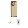 MARSİLYAN™- iPhone 12 Kılıf Eksen Doku Prime - Şeffaf Pasifik Cam Ekran Koruyucu + Renkli Kamera Lens Koruma Cam - SI