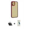 MARSİLYAN™- iPhone 12 Kılıf Eksen Doku Prime - Şeffaf Pasifik Cam Ekran Koruyucu + Şeffaf Kamera Lens Koruma Cam