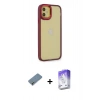 MARSİLYAN™- iPhone 12 Kılıf Eksen Doku Prime - Siyah Bilvis 5in1 3D Magic Cam Ekran Koruyucu + Metal Kamera Lens Koruma Cam - AKYL