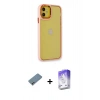 MARSİLYAN™- iPhone 12 Kılıf Eksen Doku Prime - Siyah Bilvis 5in1 3D Magic Cam Ekran Koruyucu + Shine Kamera Lens Koruma Cam - GI