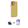 MARSİLYAN™- iPhone 12 Kılıf Eksen Doku Prime - Siyah Bilvis 5in1 3D Magic Cam Ekran Koruyucu + Kamera Lens Koruma Cam - SF
