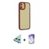 MARSİLYAN™- iPhone 12 Kılıf Eksen Doku Prime - Siyah Bilvis 5in1 3D Magic Cam Ekran Koruyucu + Mavi Raze Metal Kamera Lens
