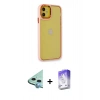 MARSİLYAN™- iPhone 12 Kılıf Eksen Doku Prime - Siyah Bilvis 5in1 3D Magic Cam Ekran Koruyucu + Mavi Raze Metal Kamera Lens
