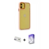 MARSİLYAN™- iPhone 12 Kılıf Eksen Doku Prime - Siyah Bilvis 5in1 3D Magic Cam Ekran Koruyucu + Mor Rainbow Kamera Lens Koruma Cam