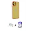 MARSİLYAN™- iPhone 12 Kılıf Eksen Doku Prime - Siyah Bilvis 5in1 3D Magic Cam Ekran Koruyucu + Rainbow Kamera Lens Koruma Cam - YL