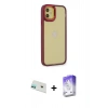 MARSİLYAN™- iPhone 12 Kılıf Eksen Doku Prime - Siyah Bilvis 5in1 3D Magic Cam Ekran Koruyucu + Rainbow Kamera Lens Koruma Cam - YL