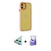 MARSİLYAN™- iPhone 12 Kılıf Eksen Doku Prime - Siyah Bilvis 5in1 5D Magic Hayalet Cam Ekran Koruyucu + Raze Metal Kamera Lens - MI