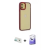 MARSİLYAN™- iPhone 12 Kılıf Eksen Doku Prime - Siyah Bilvis 5in1 5D Magic Hayalet Cam Ekran Koruyucu + Rainbow Kamera Lens Koruma Cam - YL