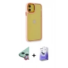 MARSİLYAN™- iPhone 12 Kılıf Eksen Doku Prime - Siyah Bilvis 5in1 5D Magic Hayalet Cam Ekran Koruyucu + Raze Metal Kamera Lens - KI
