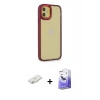 MARSİLYAN™- iPhone 12 Kılıf Eksen Doku Prime - Siyah Bilvis 5in1 5D Magic Hayalet Cam Ekran Koruyucu + Renkli Kamera Lens Koruma Cam - SI