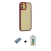 MARSİLYAN™- iPhone 12 Kılıf Eksen Doku Prime - Siyah Polymer Nano Ekran Koruyucu + Shine Kamera Lens Koruma Cam - GS