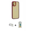 MARSİLYAN™- iPhone 12 Kılıf Eksen Doku Prime - Siyah Polymer Nano Ekran Koruyucu + Rainbow Kamera Lens Koruma Cam - MR